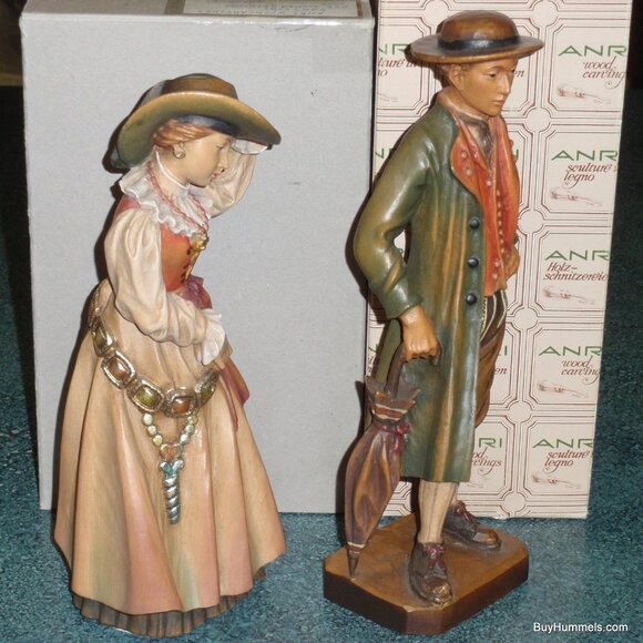 10" ANRI WOOD CARVED PAIR SET OLD GROEDNER MAN AND WOMAN SIGNED WITH BOXES RARE! - Picture 2 of 11